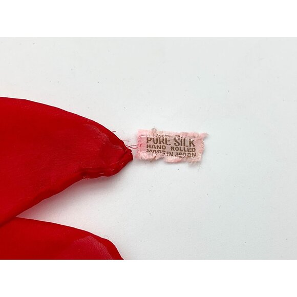 Collection of Three Hand Rolled Vintage Handkerchiefs or Scarves Red Pink Yellow - Picture 7 of 9